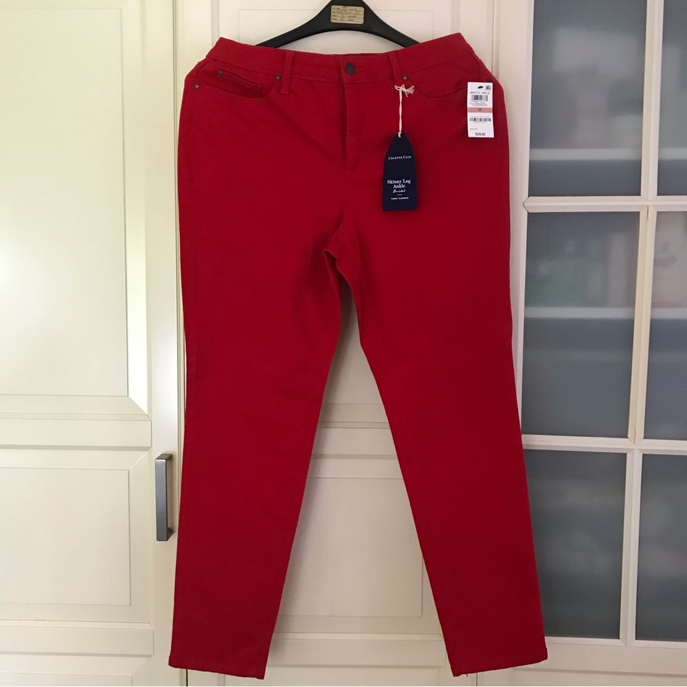 Macy’s Charter Club, brand new red skinny ankle jeans. Size 12. NWT